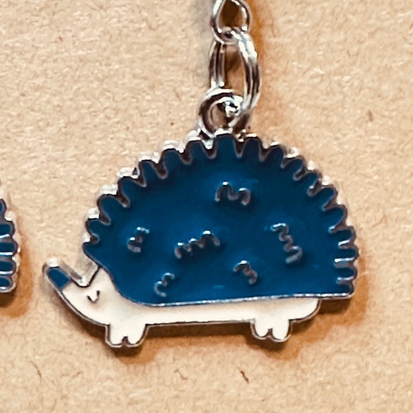 Stainless Steel Earring Hooks Dangle Dark Blue Cream & Silver Hedgehog Handmade - Picture 3 of 7